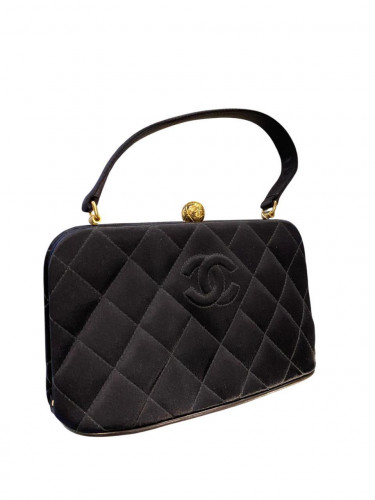 1994 Chanel quilted black satin handbag