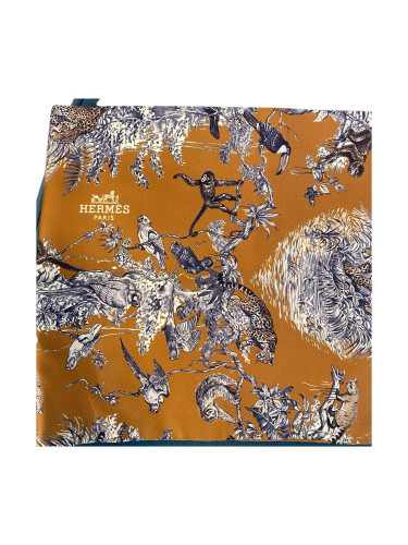 Hermes brown silk scarf with savannah print