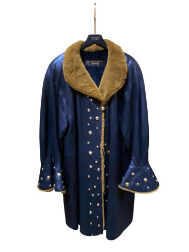 Yves Saint Laurent black leather coat with fur