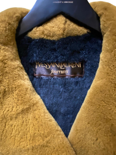 Yves Saint Laurent black leather coat with fur