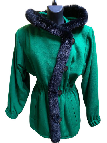 Yves Saint Laurent Coat in Green Wool and Black Fur