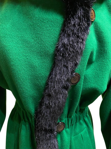 Yves Saint Laurent Coat in Green Wool and Black Fur