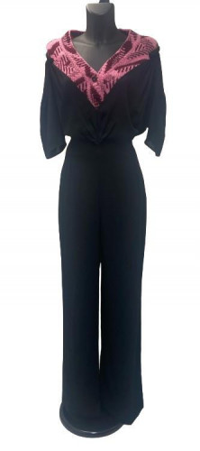 Prada Short-Sleeved Jumpsuit with Jacquard V-Neck