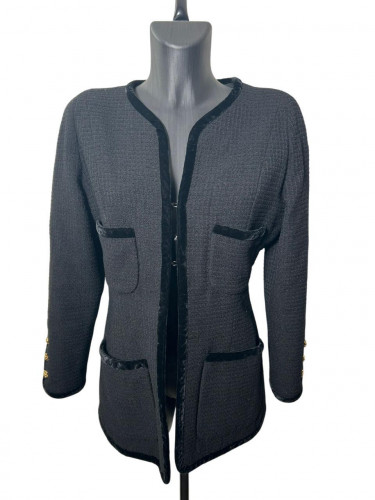 Chanel Black Tweed Jacket with Velvet trims ('80s)