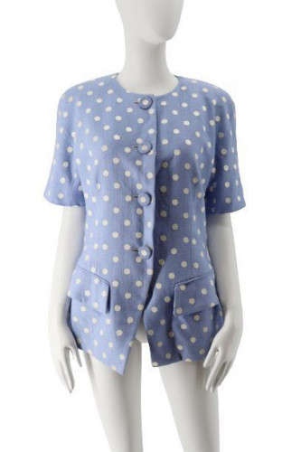 1990 Christian Dior Blue Linen Polka Jacket