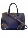 Prada Midnight Blue Leather Bag with Golden Pearls
