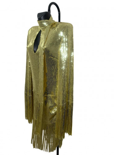 Balmain Yellow Sequins Fringes Dress with Lavallière