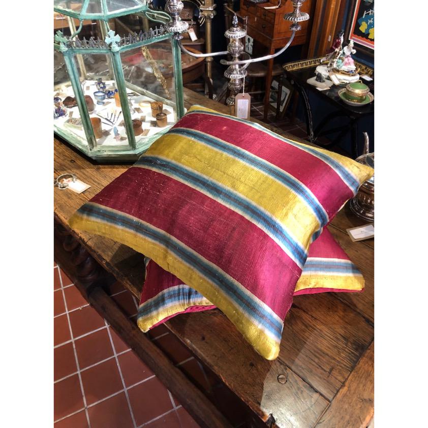 HAND MADE CUSHION MADE FROM 17TH CENTURY, HANDWOVEN, SPANISH SILK FABRIC. FABRIC CIRCA 1680