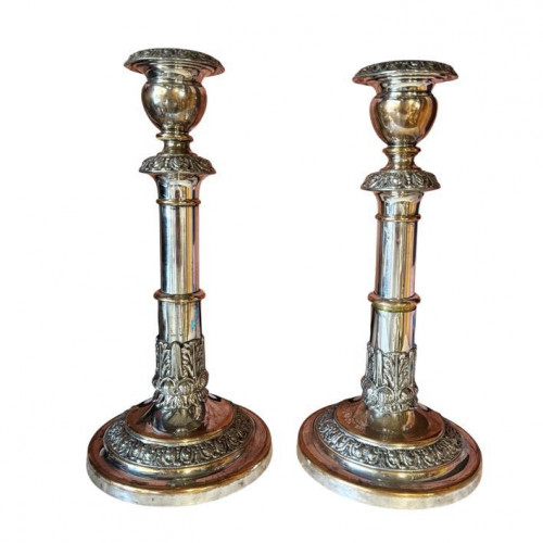 Pair of well worn Old Sheffield plate candle sticks