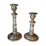 Pair of well worn Old Sheffield plate candle sticks