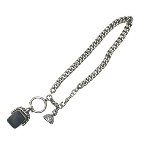 Victorian silver curb link Albert watch chain