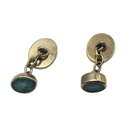 Black opal set gold cufflinks
