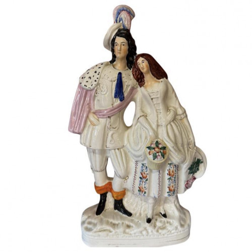 19th century Staffordshire Pottery flat backlady & gentleman