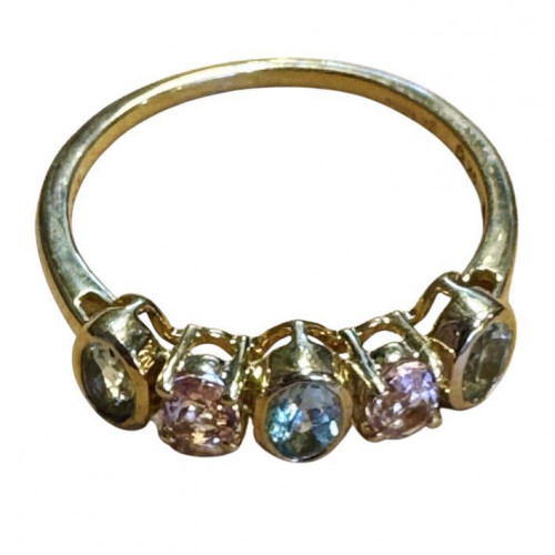 9ct gold pink and blue topaz ring