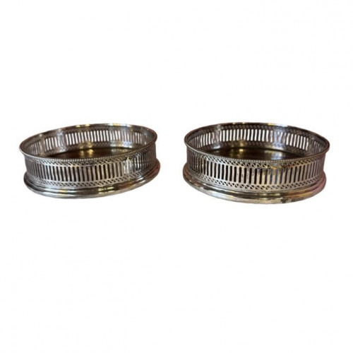 Pair of silver wine coasters