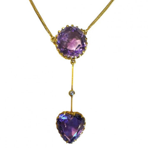 Victorian amethyst and pearl lavaliere love token