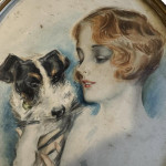 Water colour portrait of a young lady and dog