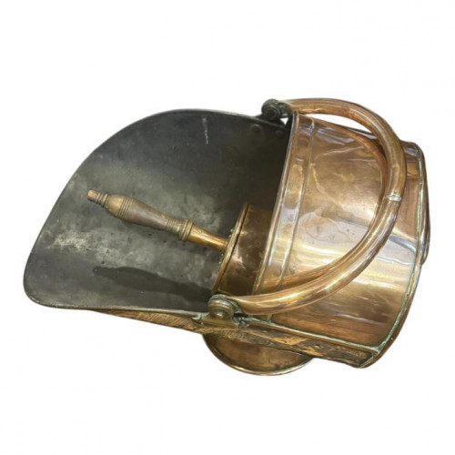 Victorian copper coal scuttle and shovel