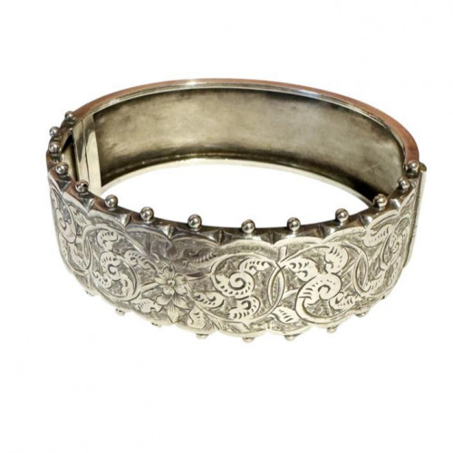 Victorian engraved white metal bangle