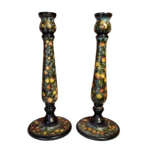 Pair of painted Arts & Crafts candlesticks