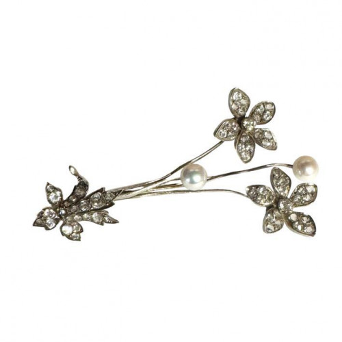 19th century silver and paste en tremblant brooch