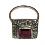 French platinum diamond and ruby plaque ring