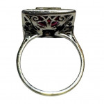 French platinum diamond and ruby plaque ring