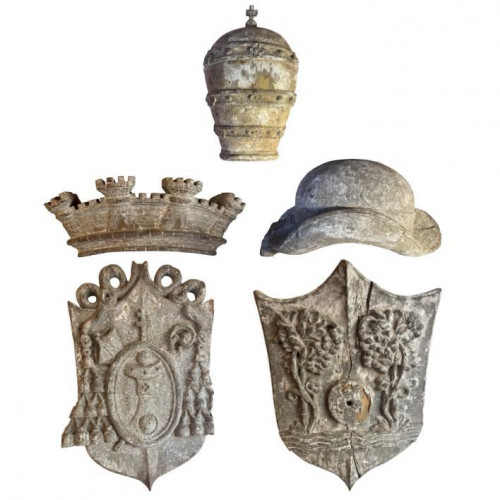 French chateau carved wooden armourial