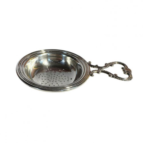 19th century silver plate wine strainer