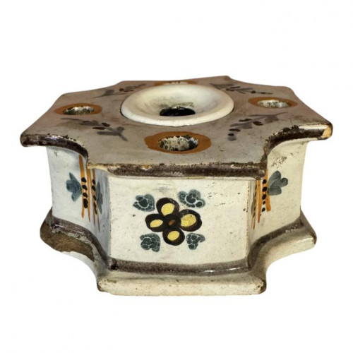 Rouen tin glazed faience inkwell