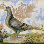 Reverse glass painting of a pigeon