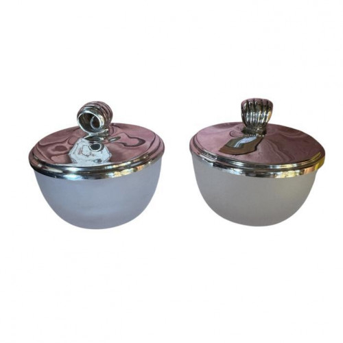 Pair of silver lidded butter dishes
