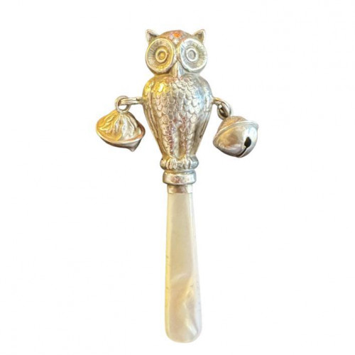 Sterling silver owl baby's rattle