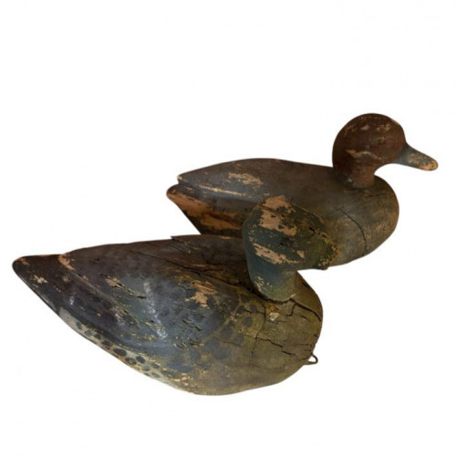 Pair of Antique Hand-Carved Wooden Duck Decoys, Circa 1900