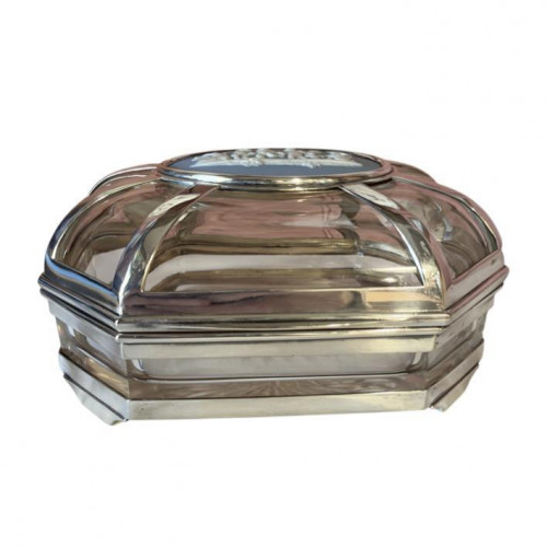 Victorian Glass & Silver-Plate Table Box with Wedgwood Jasperware Plaque, Circa 1870