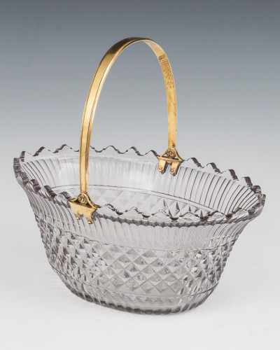 A HIGHLY UNUSUAL AUSTRIAN ORMOLU MOUNTED CUT GLASS BASKET