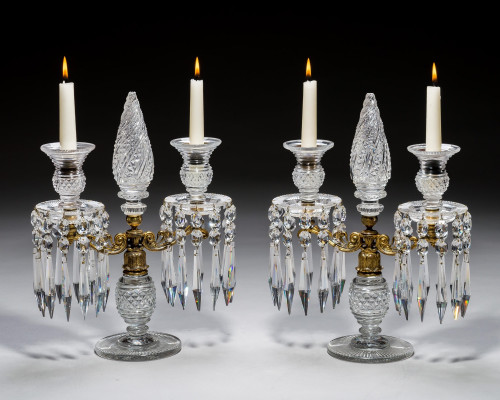A PAIR OR ORNATE GILT & GLASS REGENCY CANDELABRA