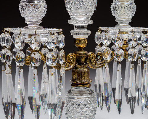 A PAIR OR ORNATE GILT & GLASS REGENCY CANDELABRA