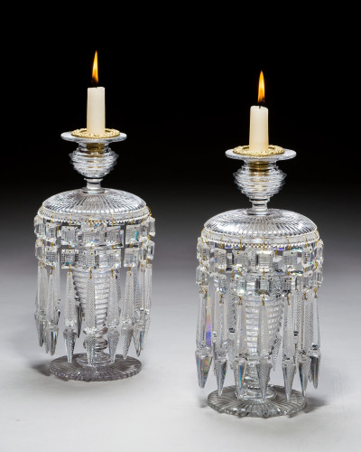 A PAIR OF ELABORATELY CUT REGENCY LUSTRES