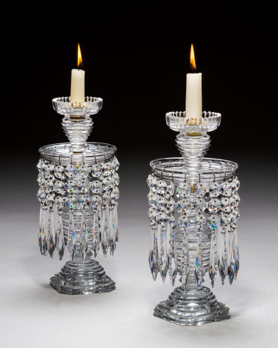A PAIR OF REGENCY STEP CUT LUSTRES