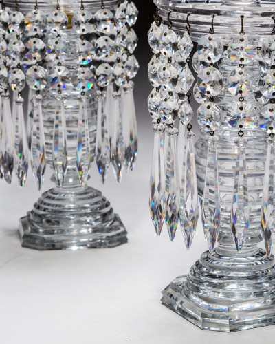 A PAIR OF REGENCY STEP CUT LUSTRES