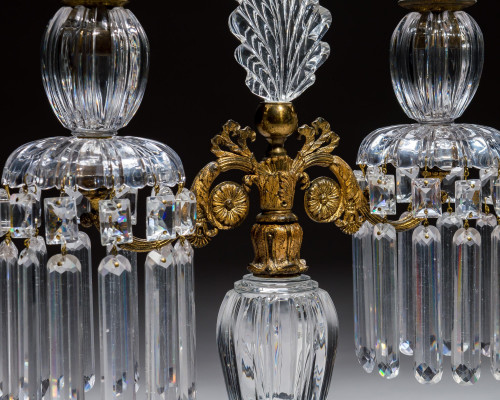 AN EXQUISITE PAIR OF REGENCY CUT GLASS & GILT-BRONZE CANDELABRA
