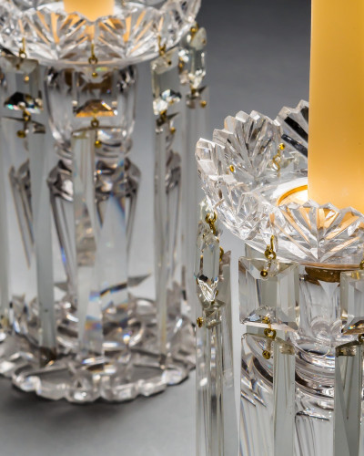 A PAIR OF FEATHER CUT VICTORIAN LUSTRES