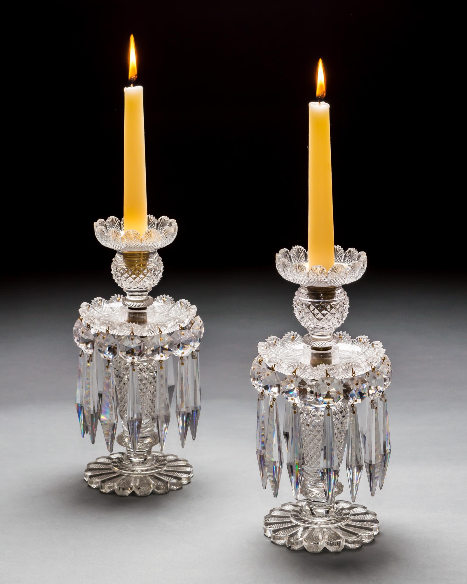 A PAIR OF FINELY CUT REGENCY LUSTRES