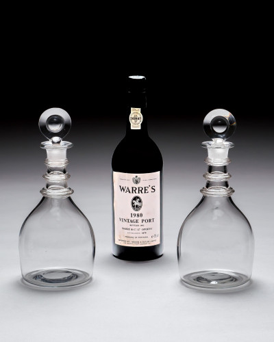 A PAIR OF TRIPLE RING DECANTERS