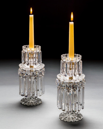 A PAIR OF REGENCY DOUBLE TIER LUSTRES