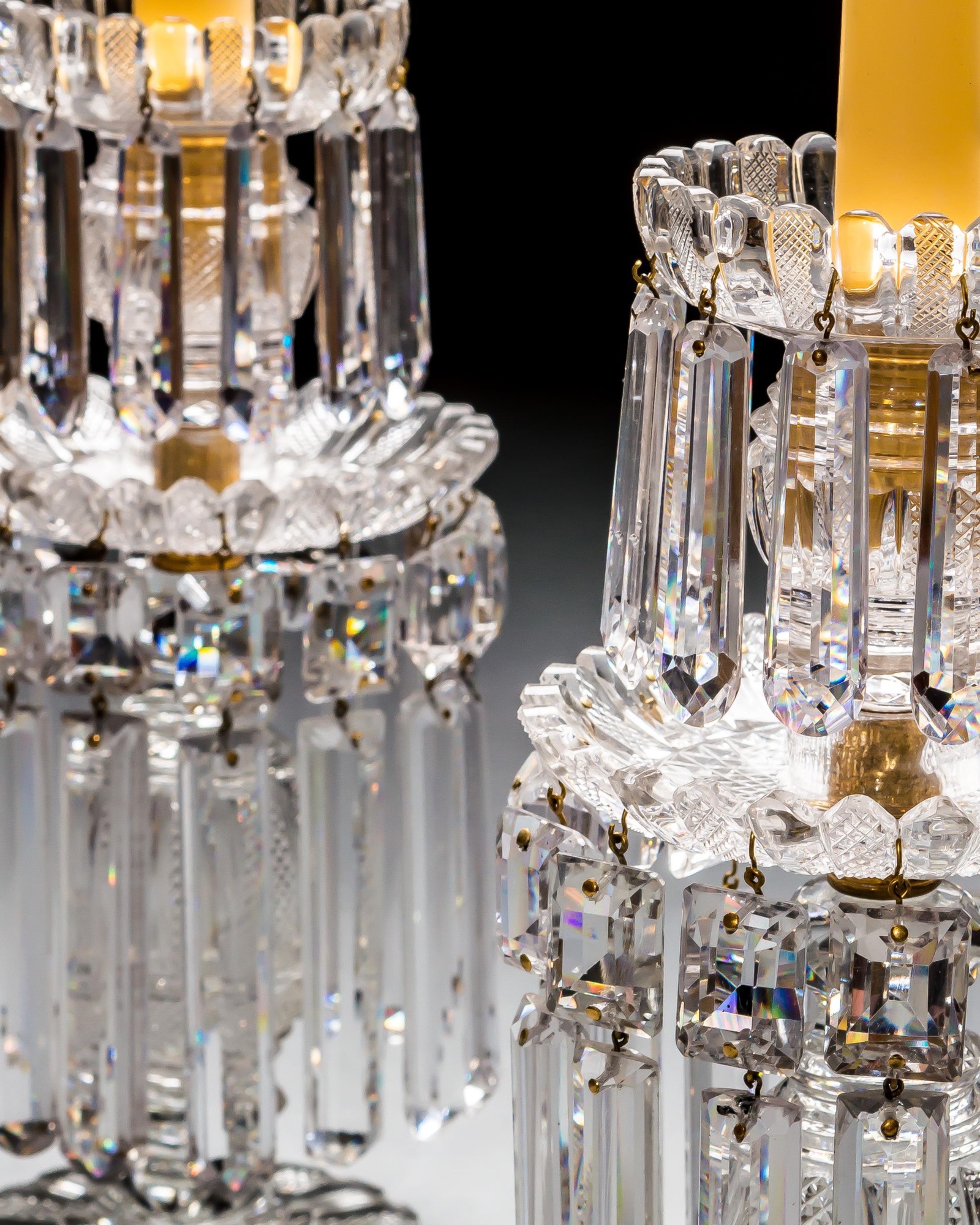 A PAIR OF REGENCY DOUBLE TIER LUSTRES