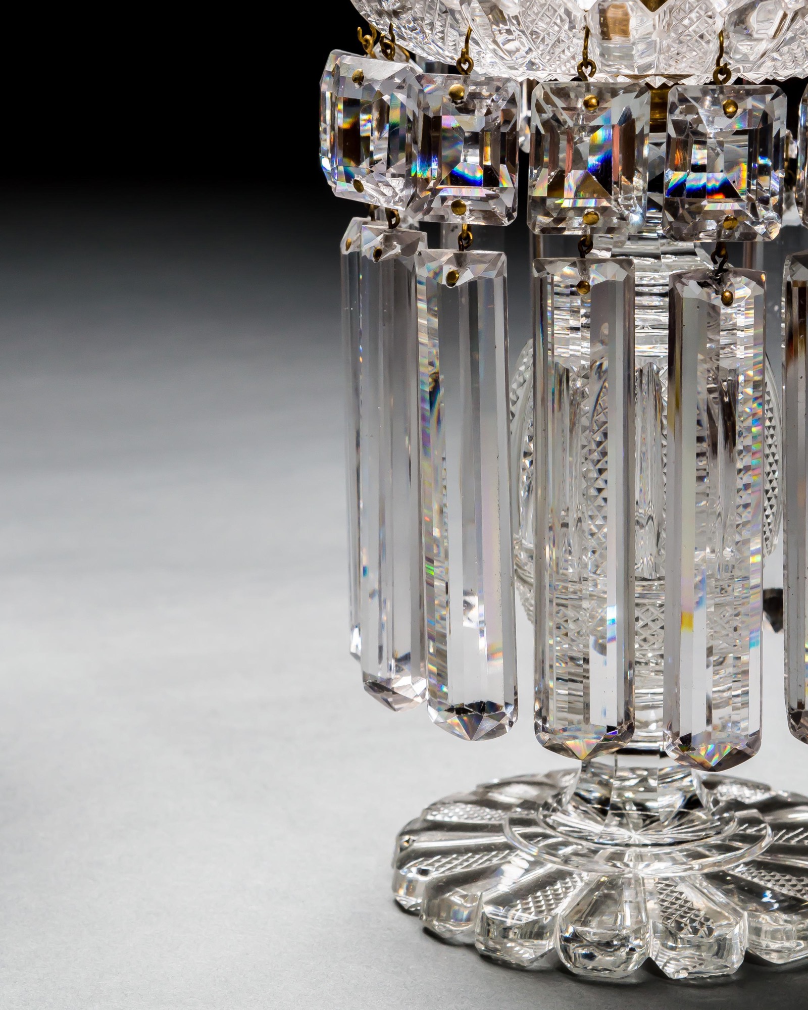 A PAIR OF REGENCY DOUBLE TIER LUSTRES