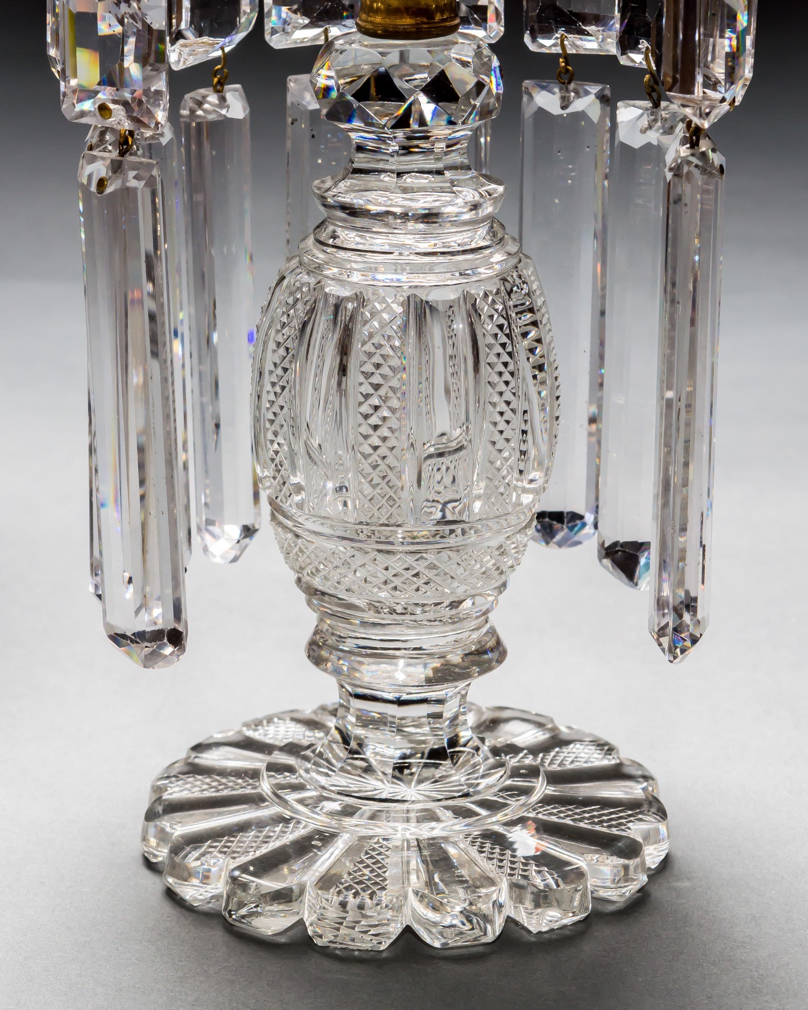 A PAIR OF REGENCY DOUBLE TIER LUSTRES