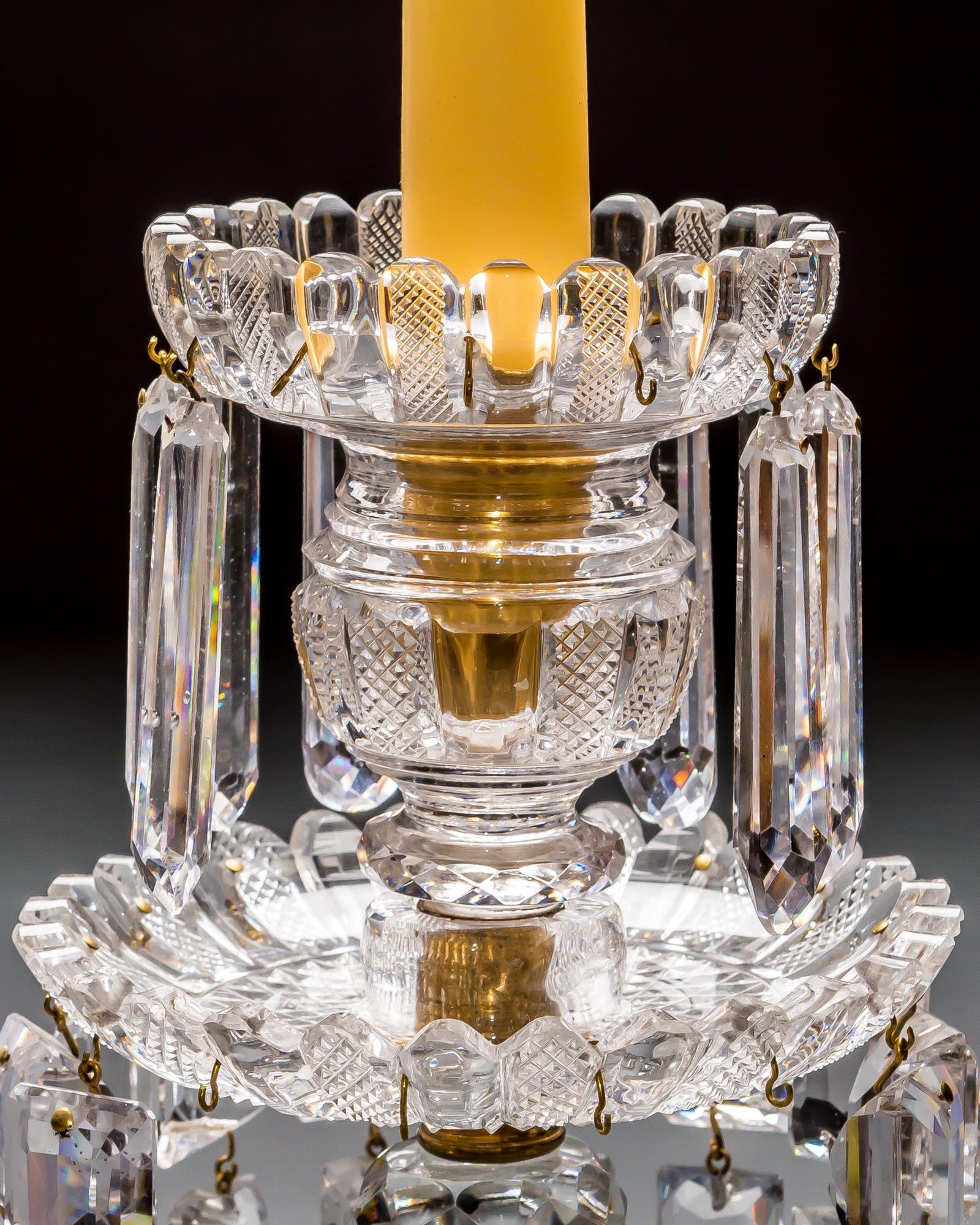 A PAIR OF REGENCY DOUBLE TIER LUSTRES